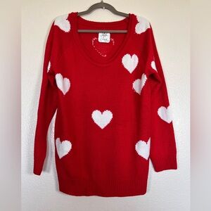 Red and white heart print knit sweater, size small